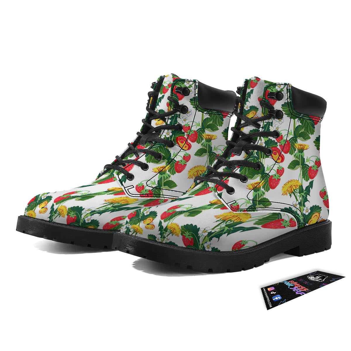 Flower And Strawberry Print Pattern Boots-grizzshop