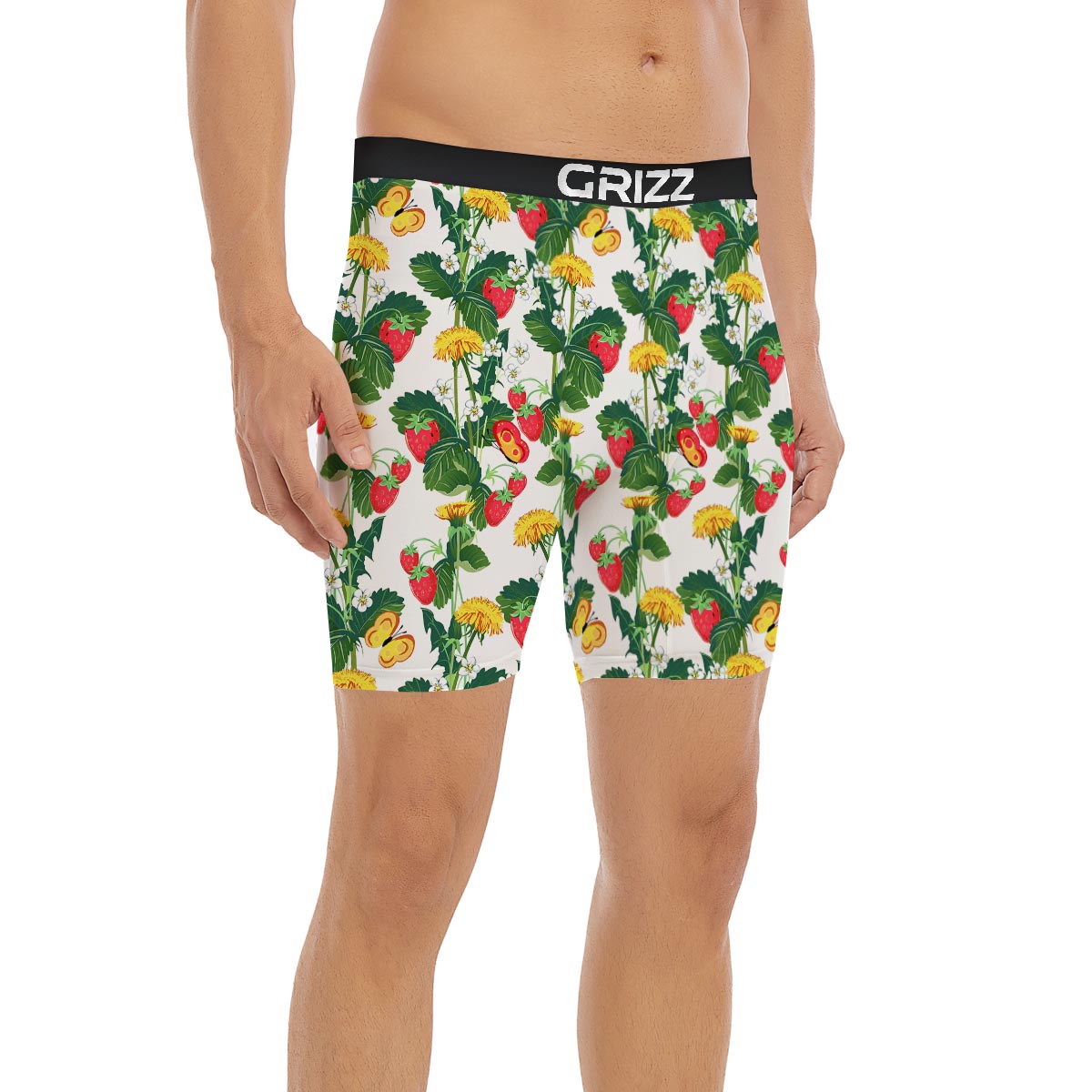 Flower And Strawberry Print Pattern Boxer Briefs-grizzshop