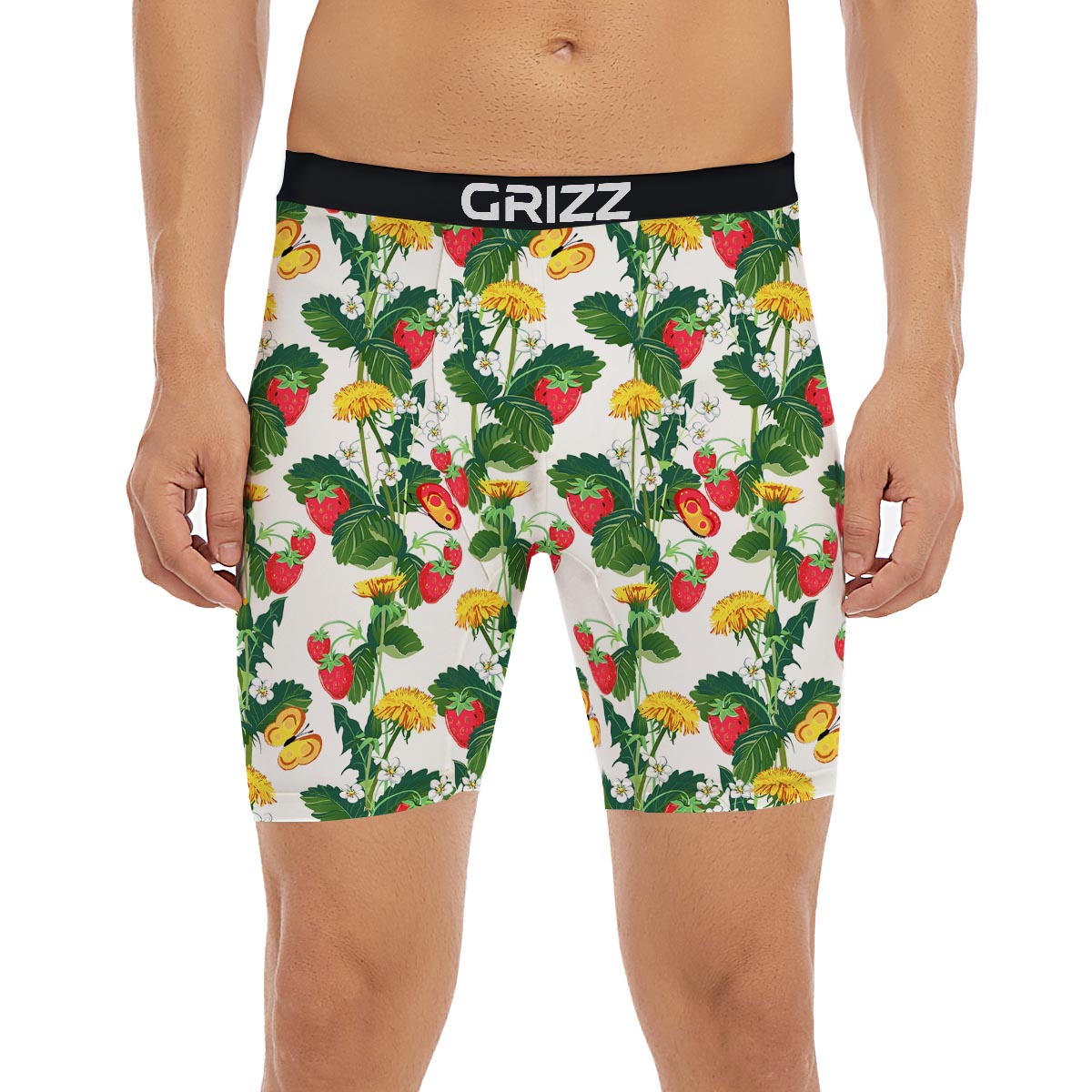 Flower And Strawberry Print Pattern Boxer Briefs-grizzshop