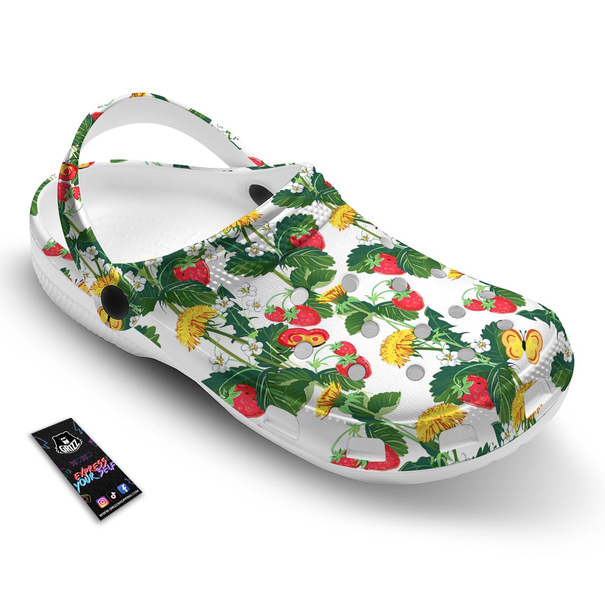 Flower And Strawberry Print Pattern Clog-grizzshop