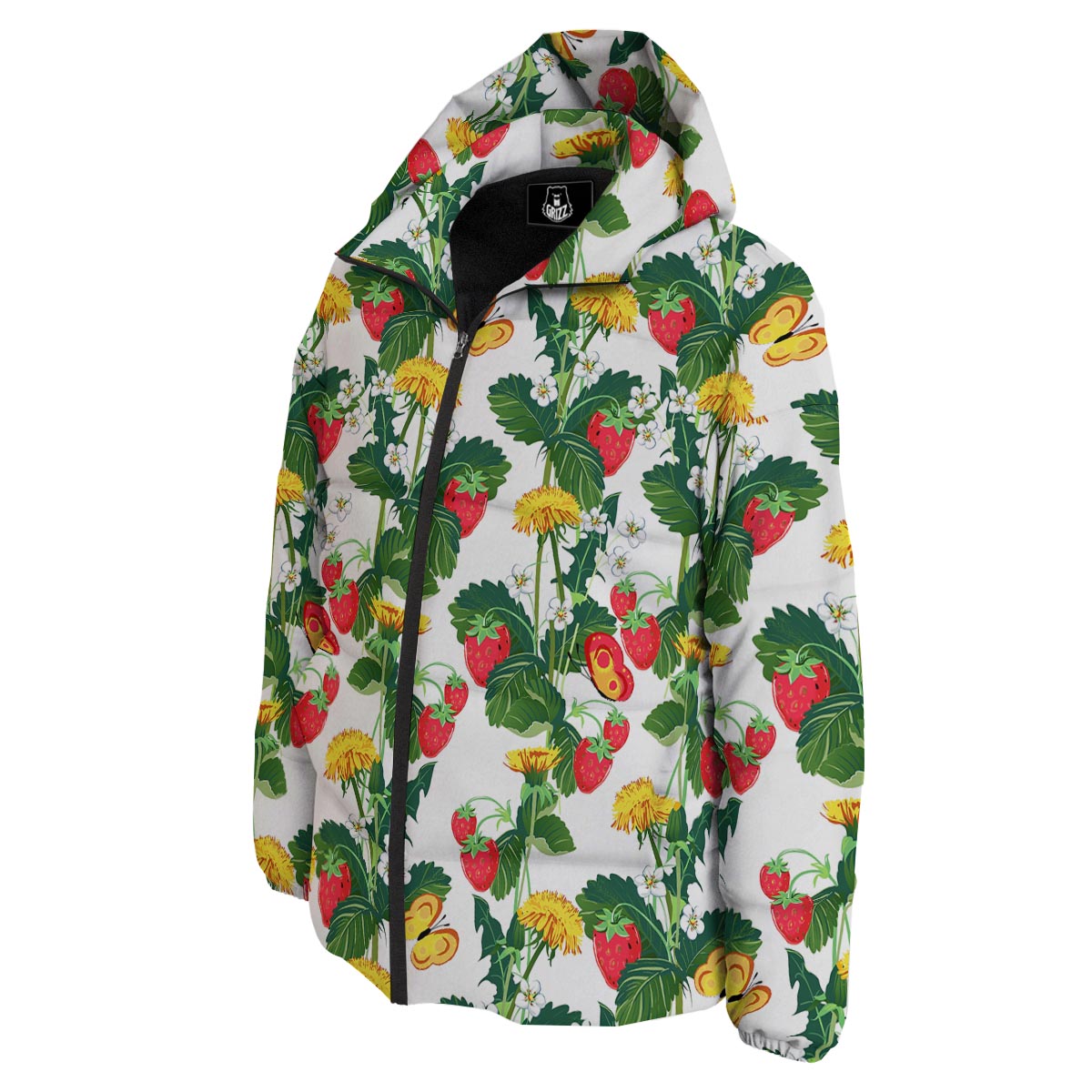 Flower And Strawberry Print Pattern Down Jacket-grizzshop