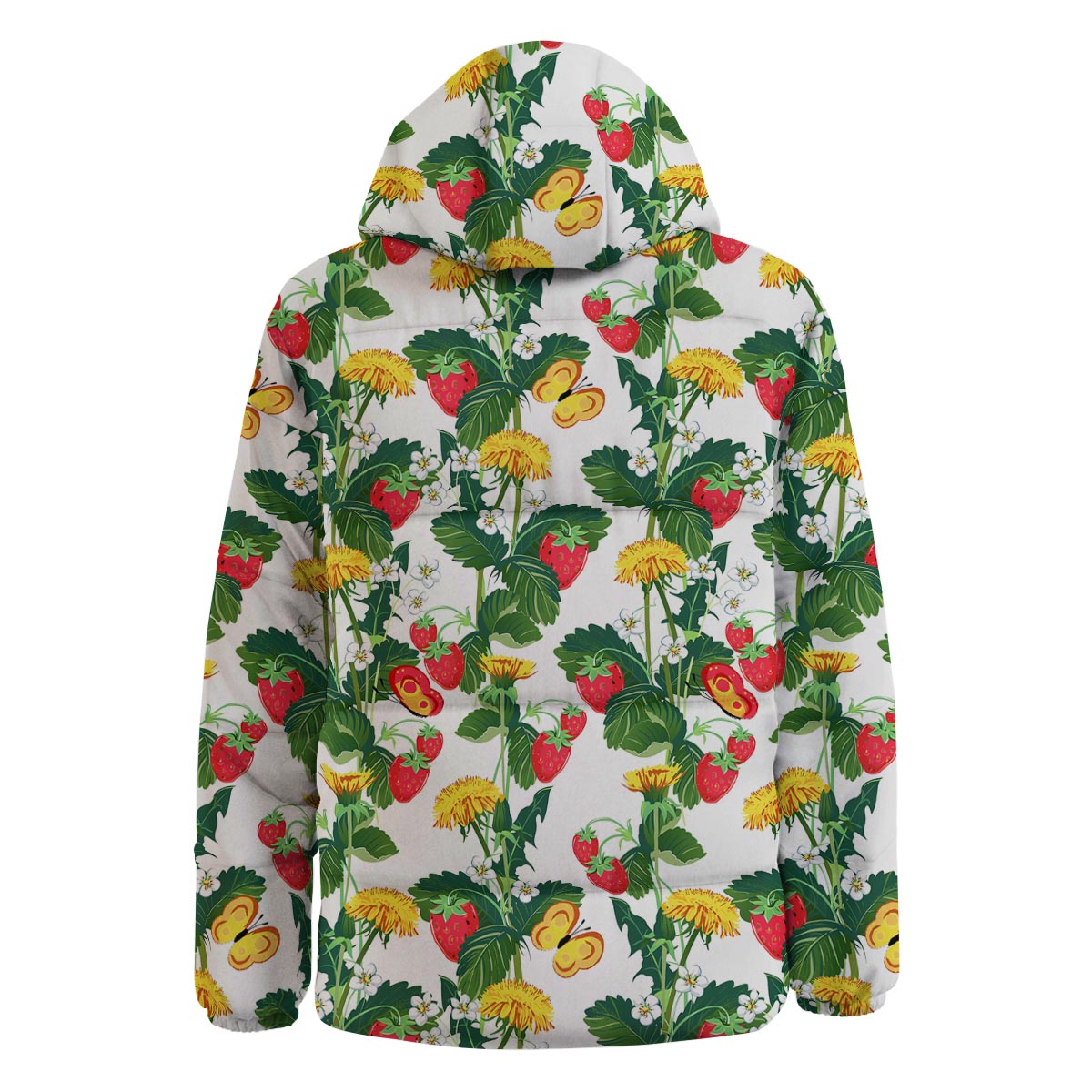 Flower And Strawberry Print Pattern Down Jacket-grizzshop