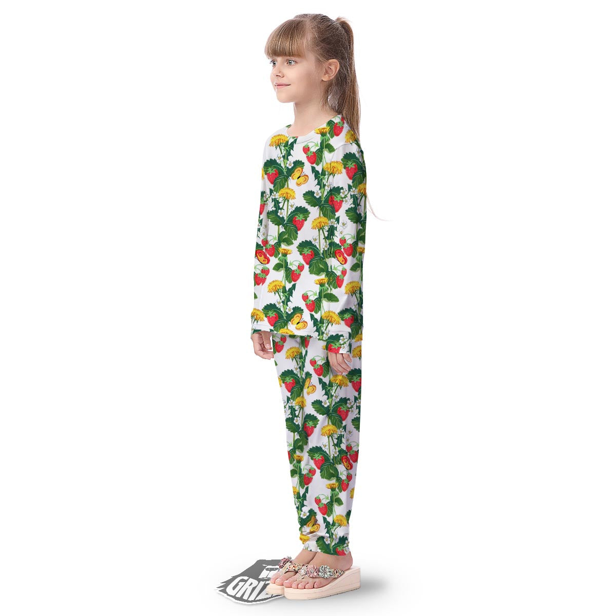 Flower And Strawberry Print Pattern Kid's Pajamas-grizzshop