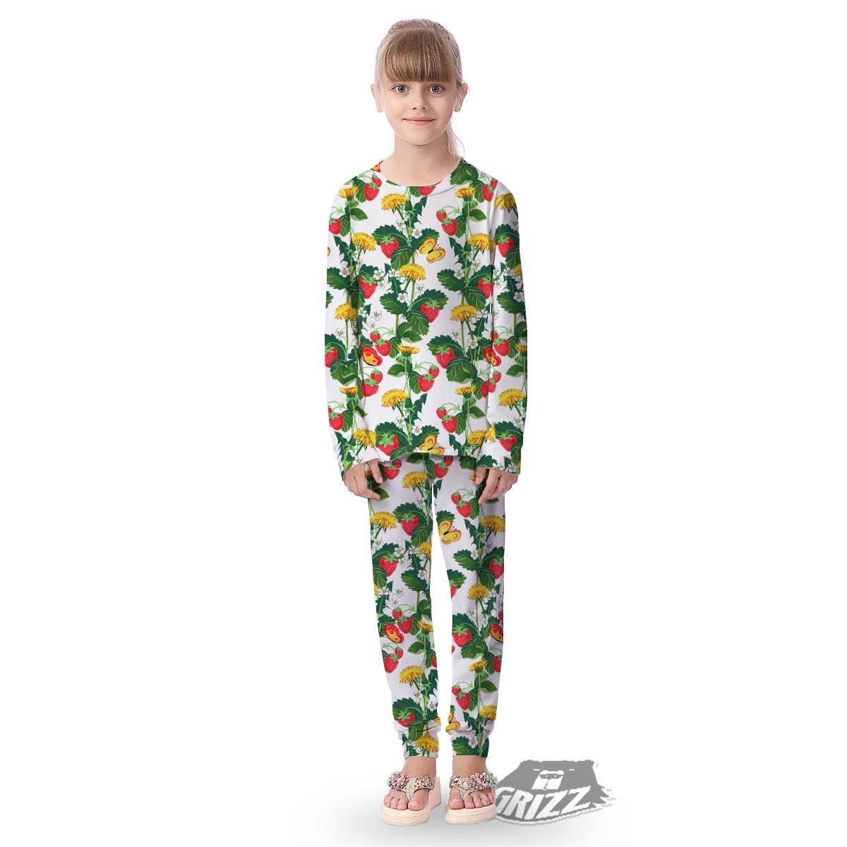 Flower And Strawberry Print Pattern Kid's Pajamas-grizzshop