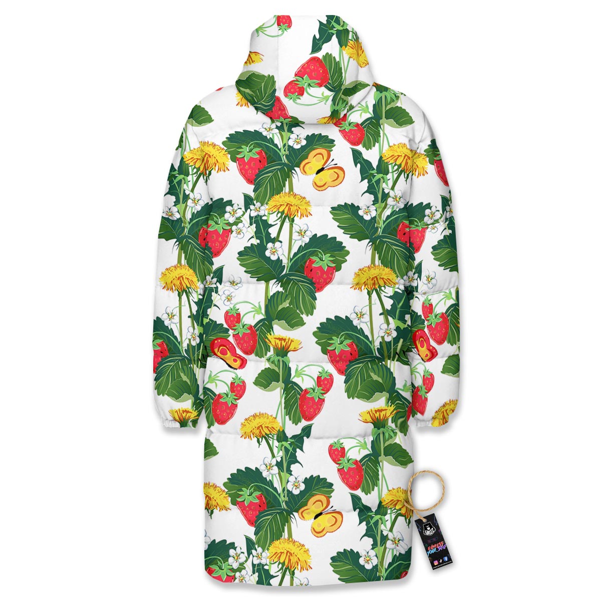 Flower And Strawberry Print Pattern Long Down Jacket-grizzshop