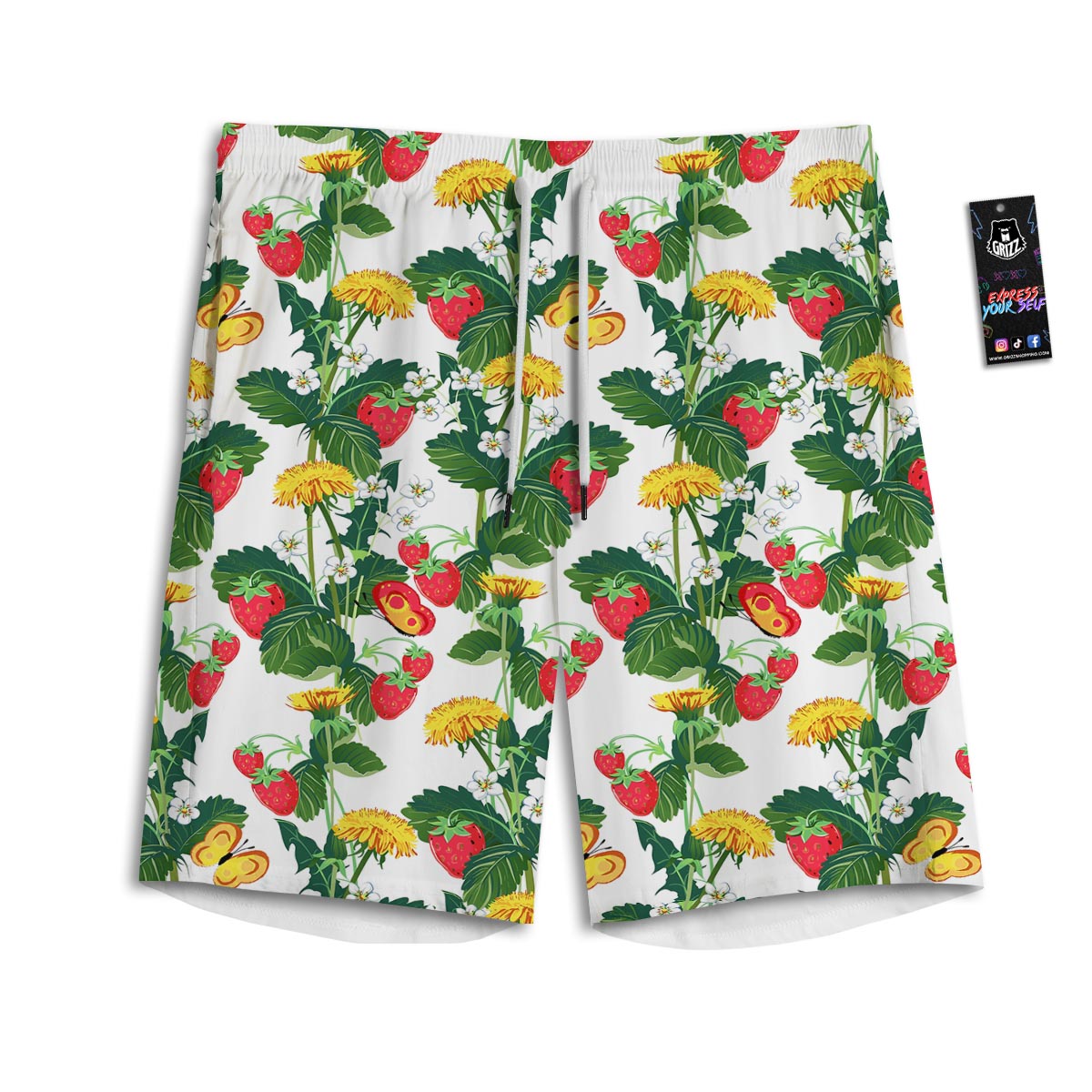 Flower And Strawberry Print Pattern Men's Athletic Shorts-grizzshop