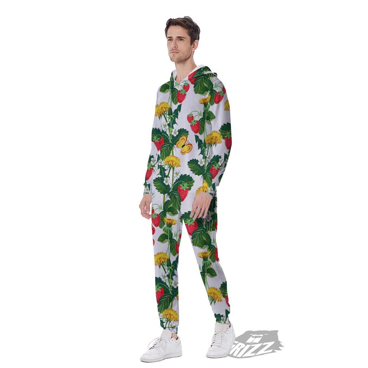 Flower And Strawberry Print Pattern Men's Jumpsuit-grizzshop