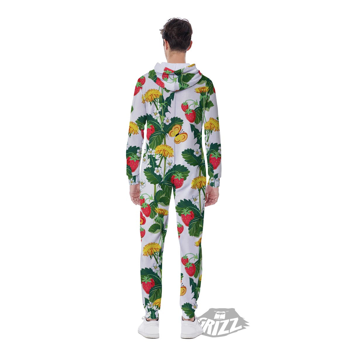 Flower And Strawberry Print Pattern Men's Jumpsuit-grizzshop