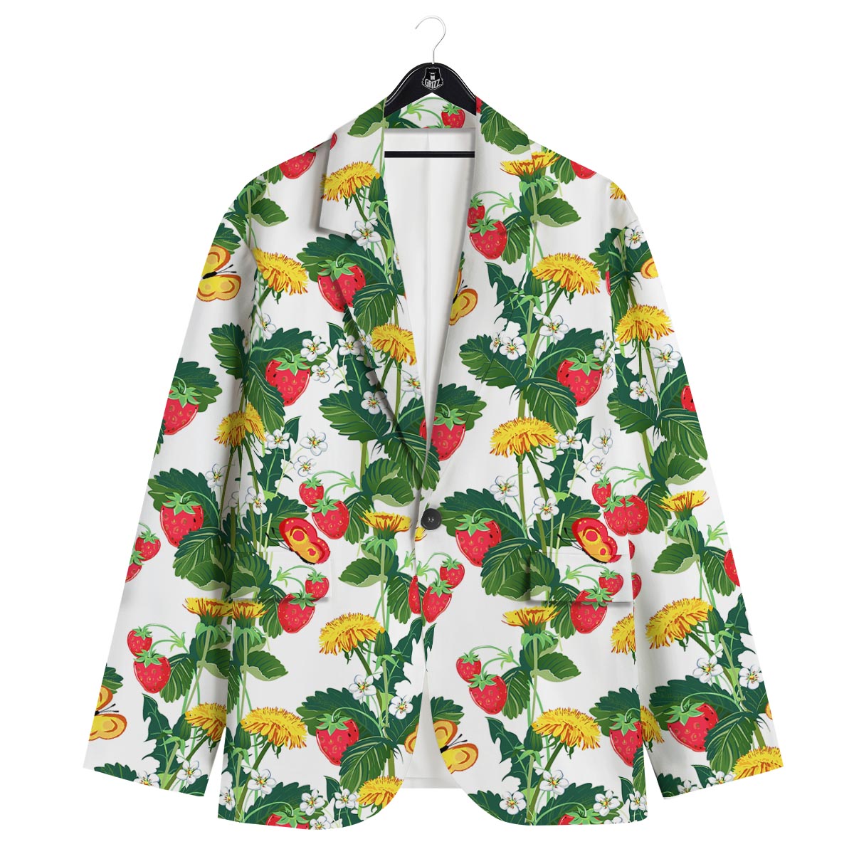 Flower And Strawberry Print Pattern Men's Sport Coat-grizzshop