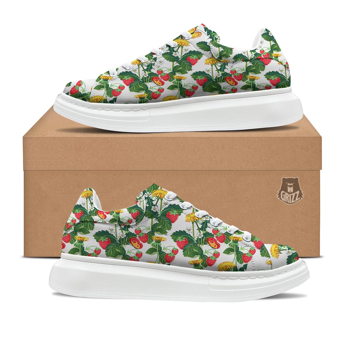 Flower And Strawberry Print Pattern Platform Shoes-grizzshop