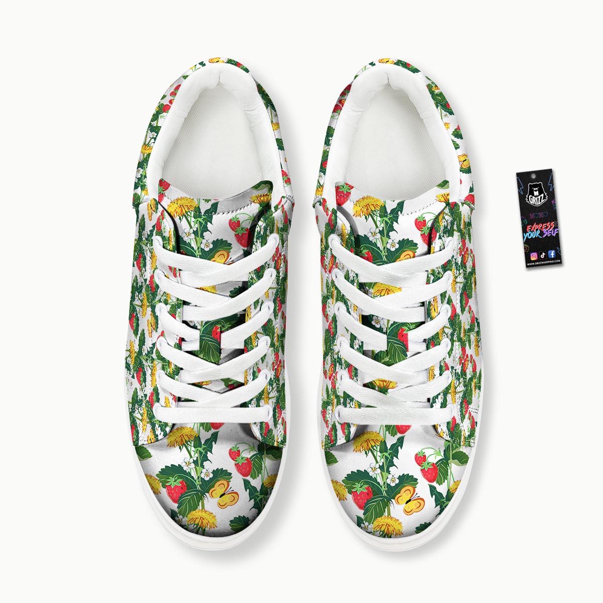 Flower And Strawberry Print Pattern Platform Shoes-grizzshop