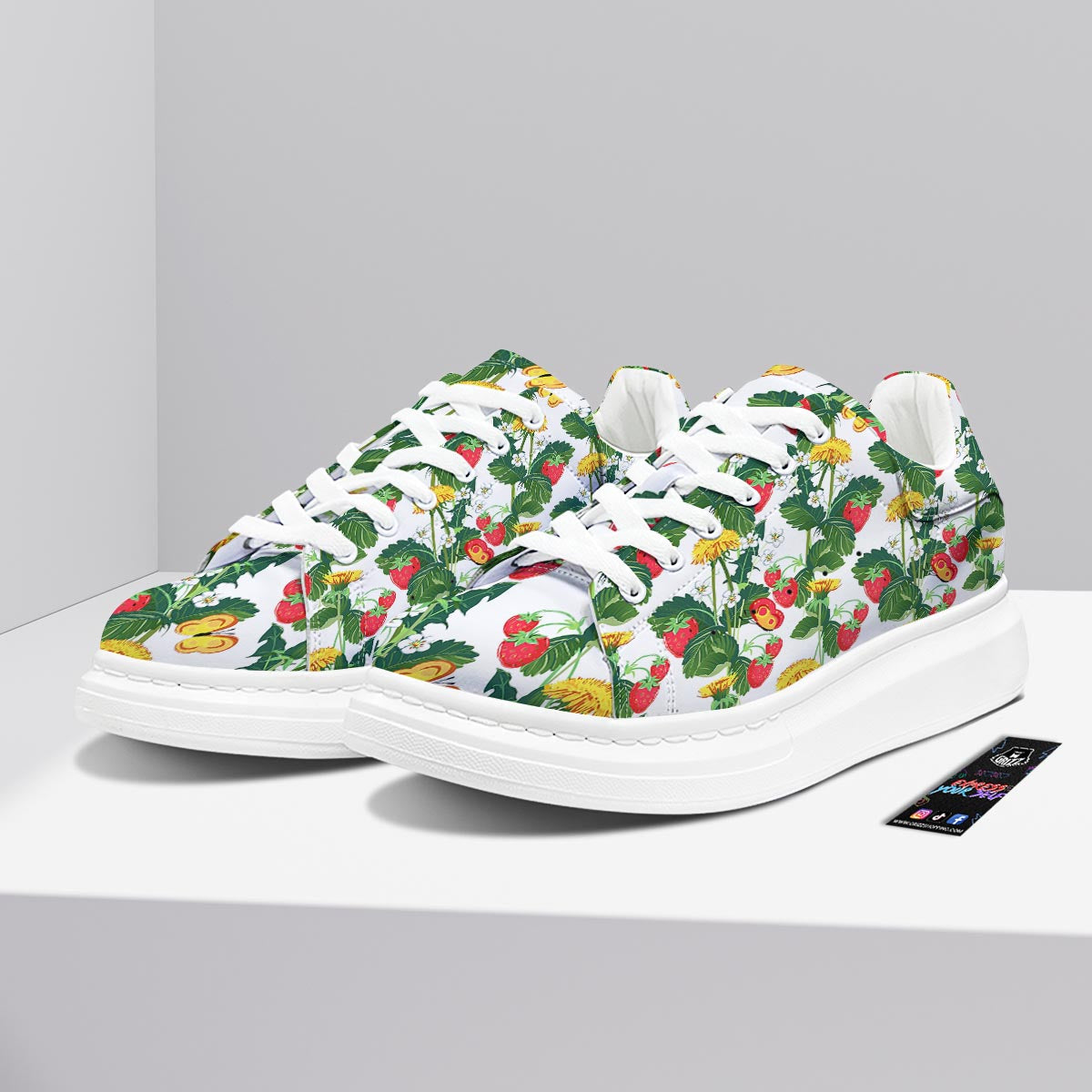 Flower And Strawberry Print Pattern Platform Shoes-grizzshop