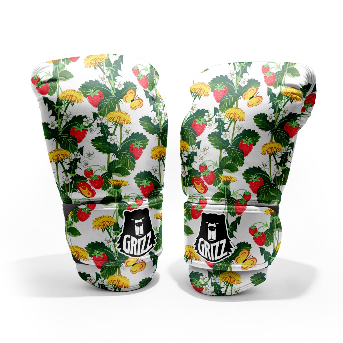 Flower And Strawberry Print Pattern Sparring Gloves-grizzshop