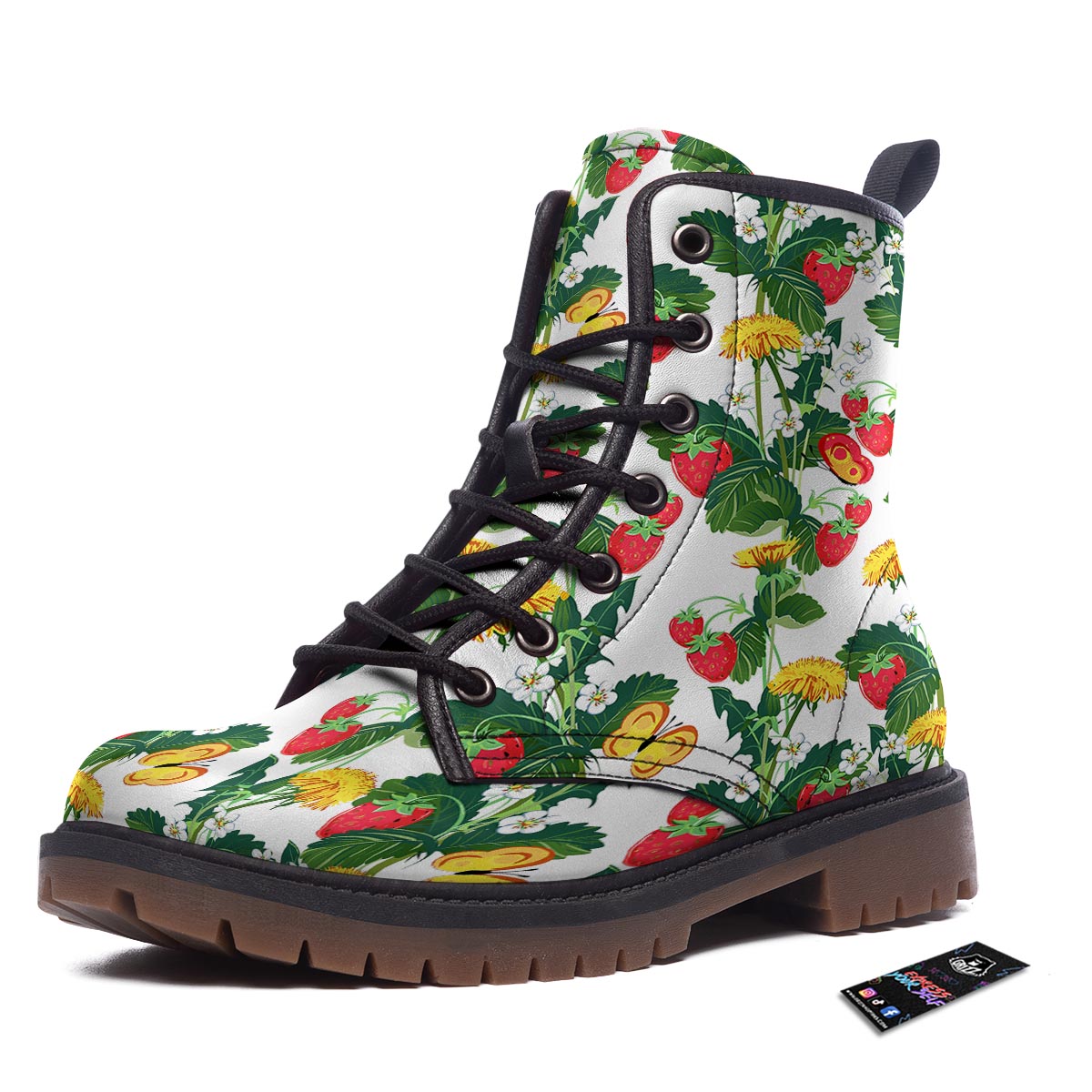 Flower And Strawberry Print Pattern Work Boots-grizzshop
