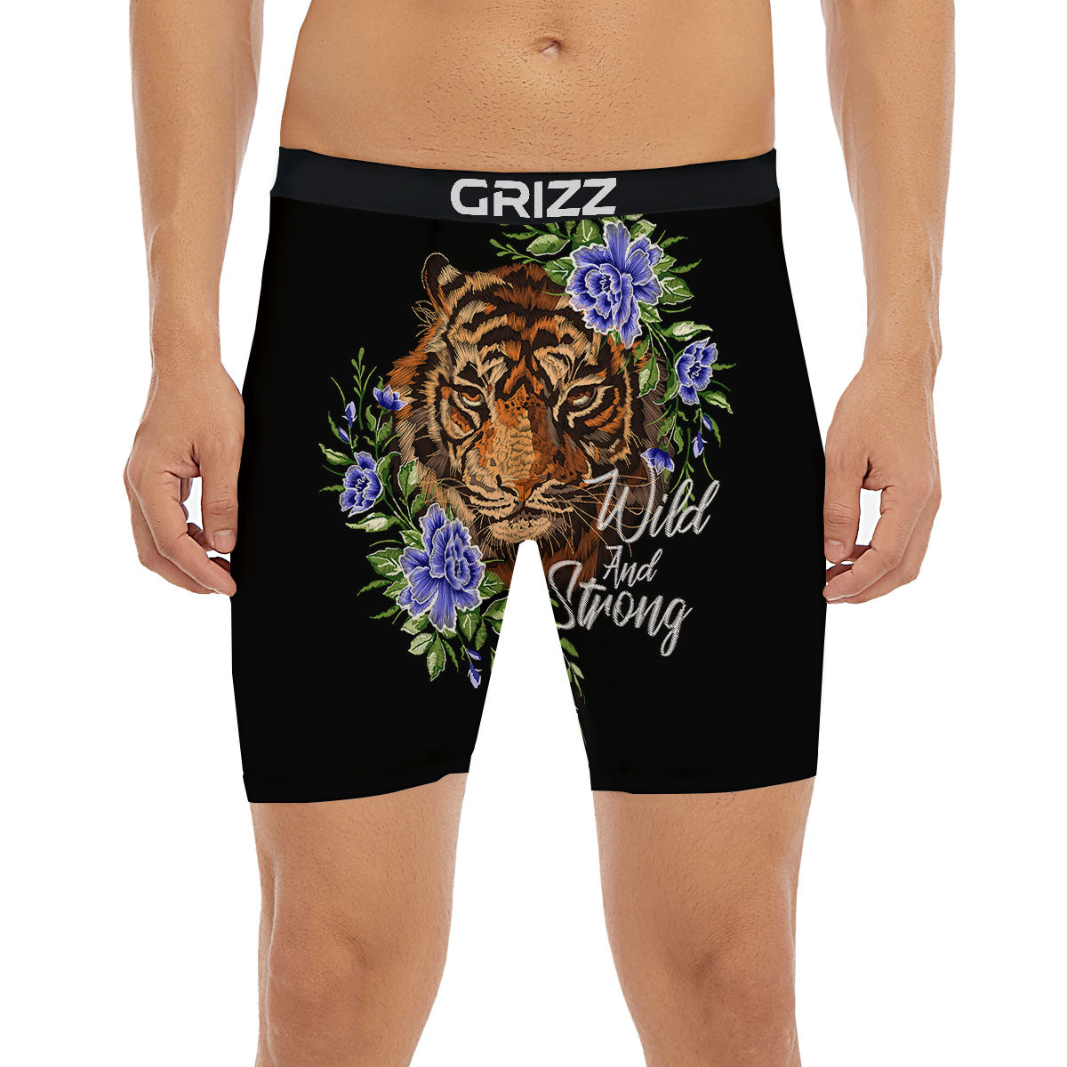 Flower And Tiger Embroidery Print Boxer Briefs-grizzshop