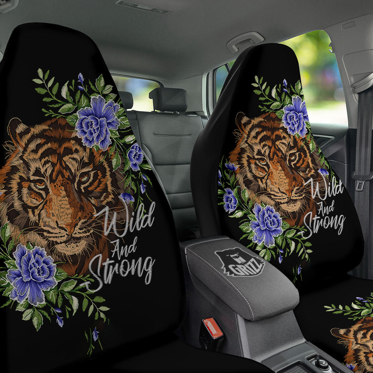 Flower And Tiger Embroidery Print Car Seat Covers-grizzshop