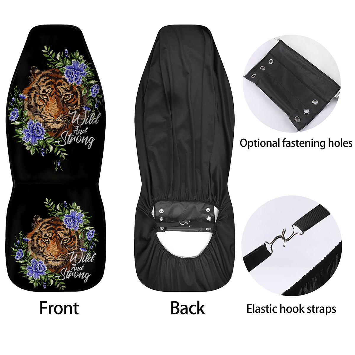 Flower And Tiger Embroidery Print Car Seat Covers-grizzshop
