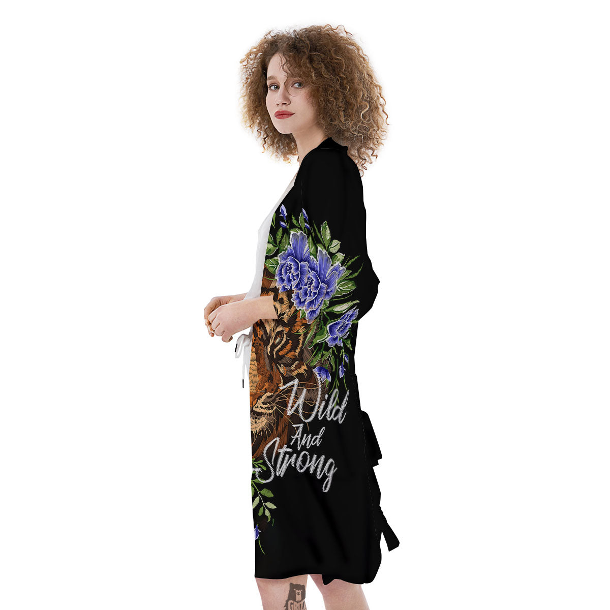 Flower And Tiger Embroidery Print Kimono-grizzshop