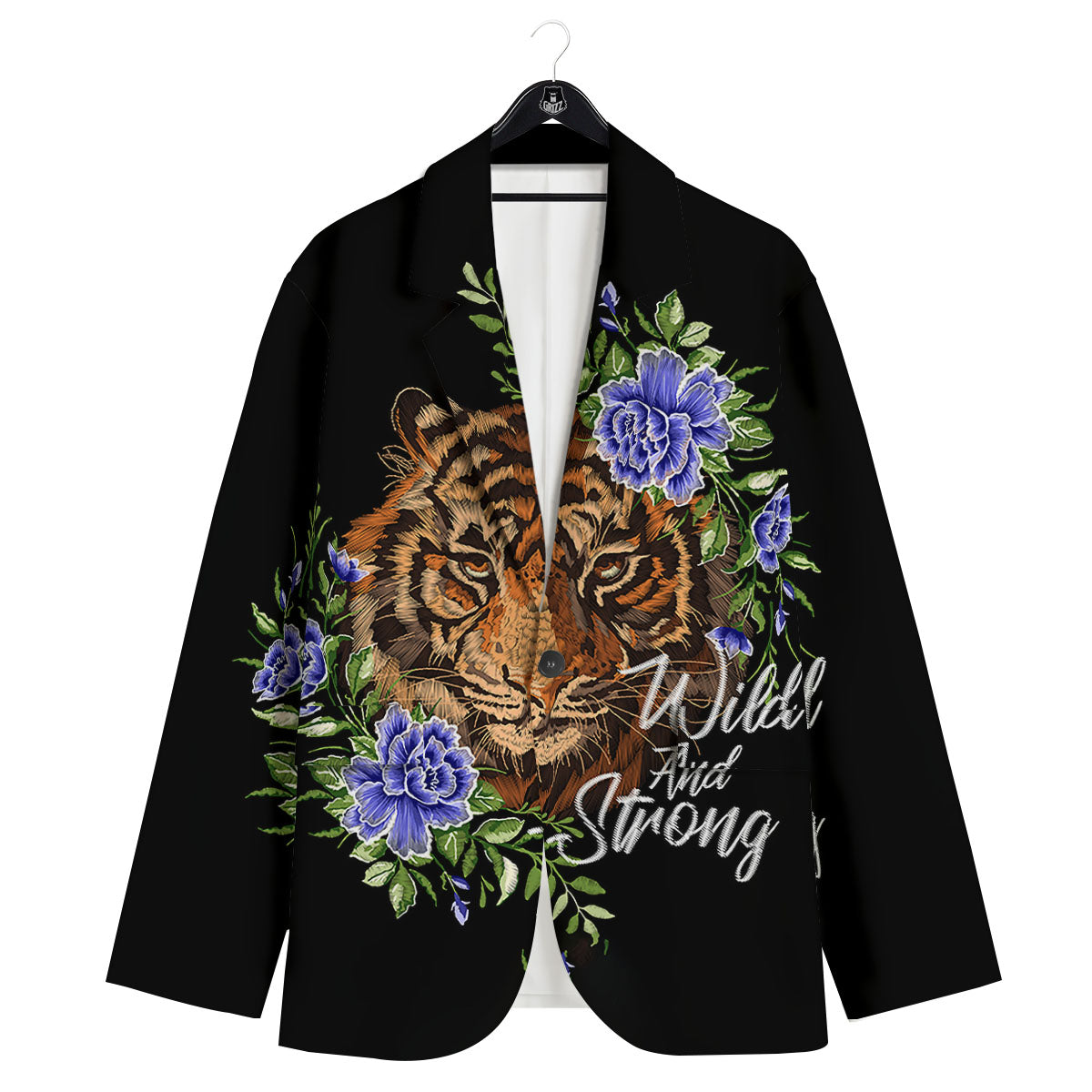Flower And Tiger Embroidery Print Men's Sport Coat-grizzshop