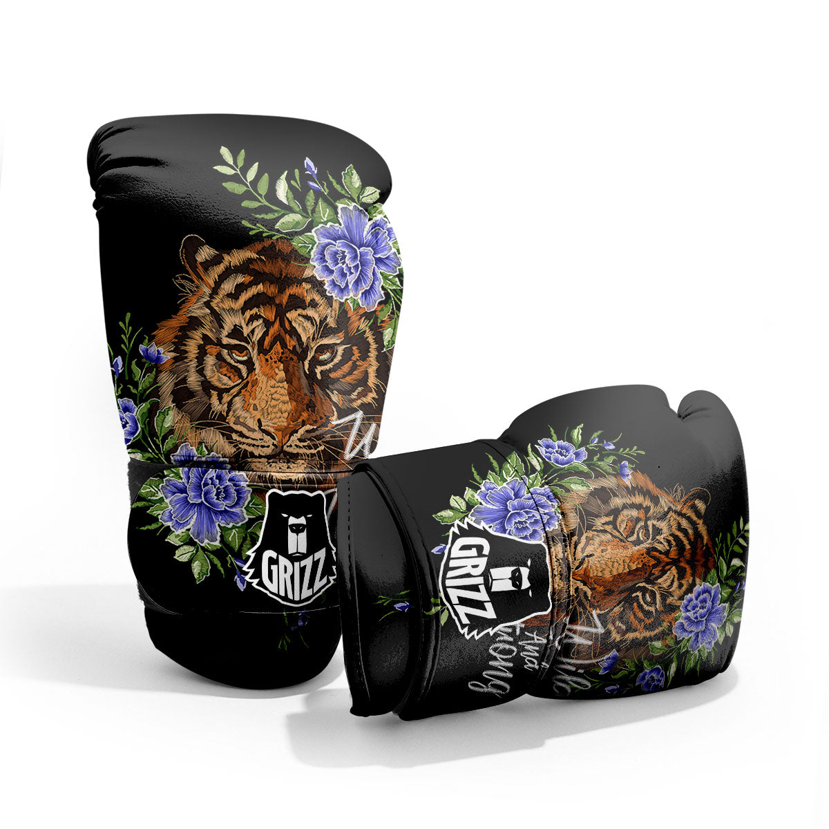 Flower And Tiger Embroidery Print Pro Boxing Glove
