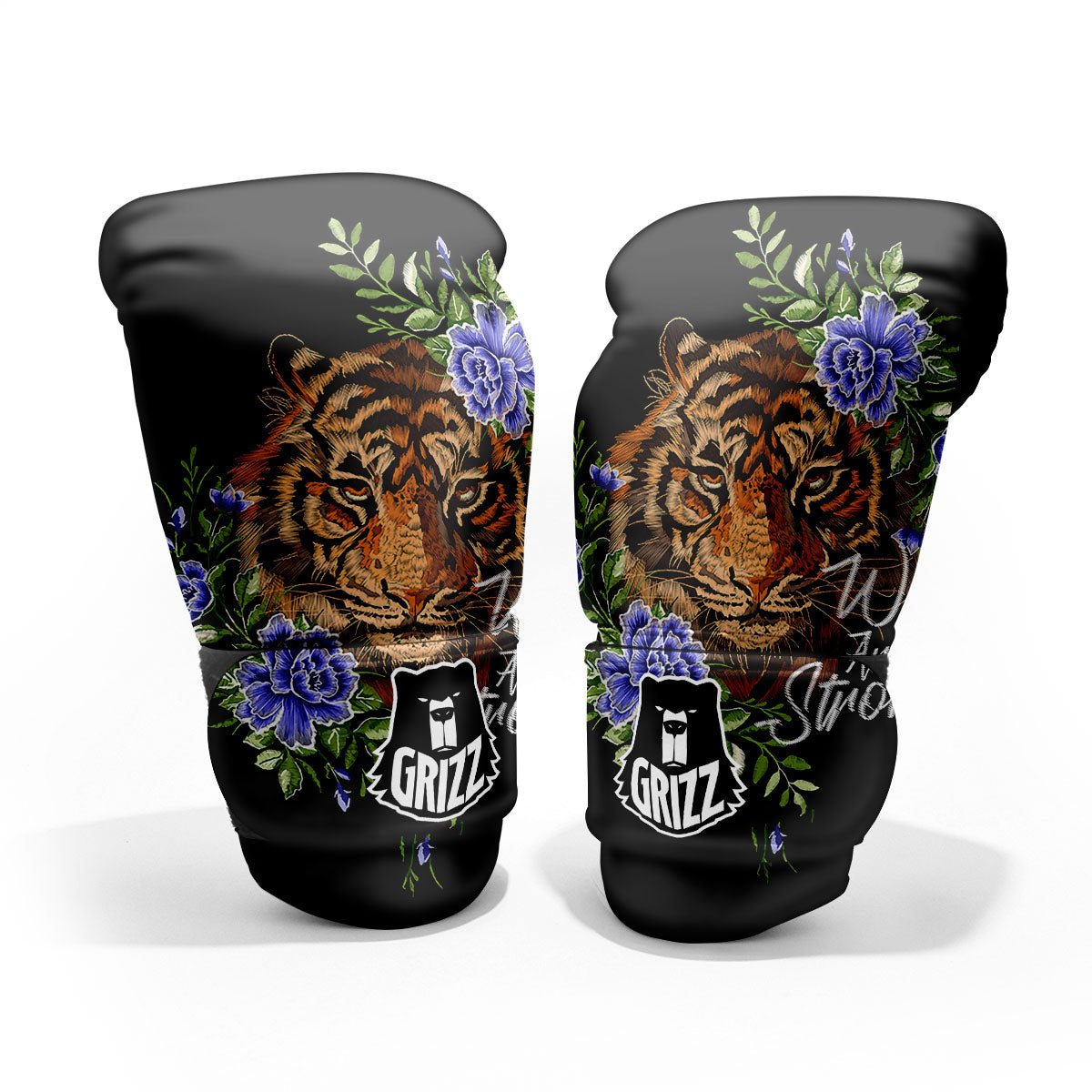 Flower And Tiger Embroidery Print Pro Boxing Glove