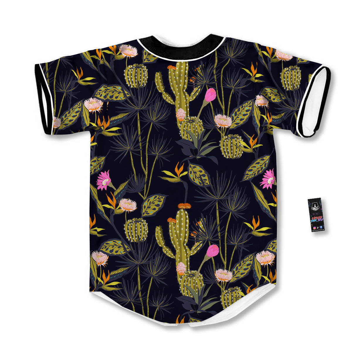 Flower And Vintage Cactus Print Pattern Baseball Jersey-grizzshop