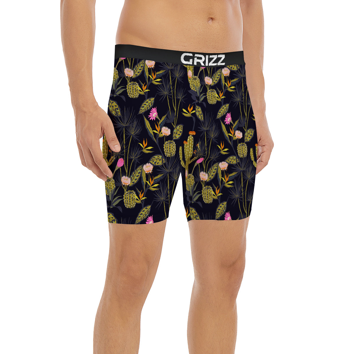 Flower And Vintage Cactus Print Pattern Boxer Briefs-grizzshop