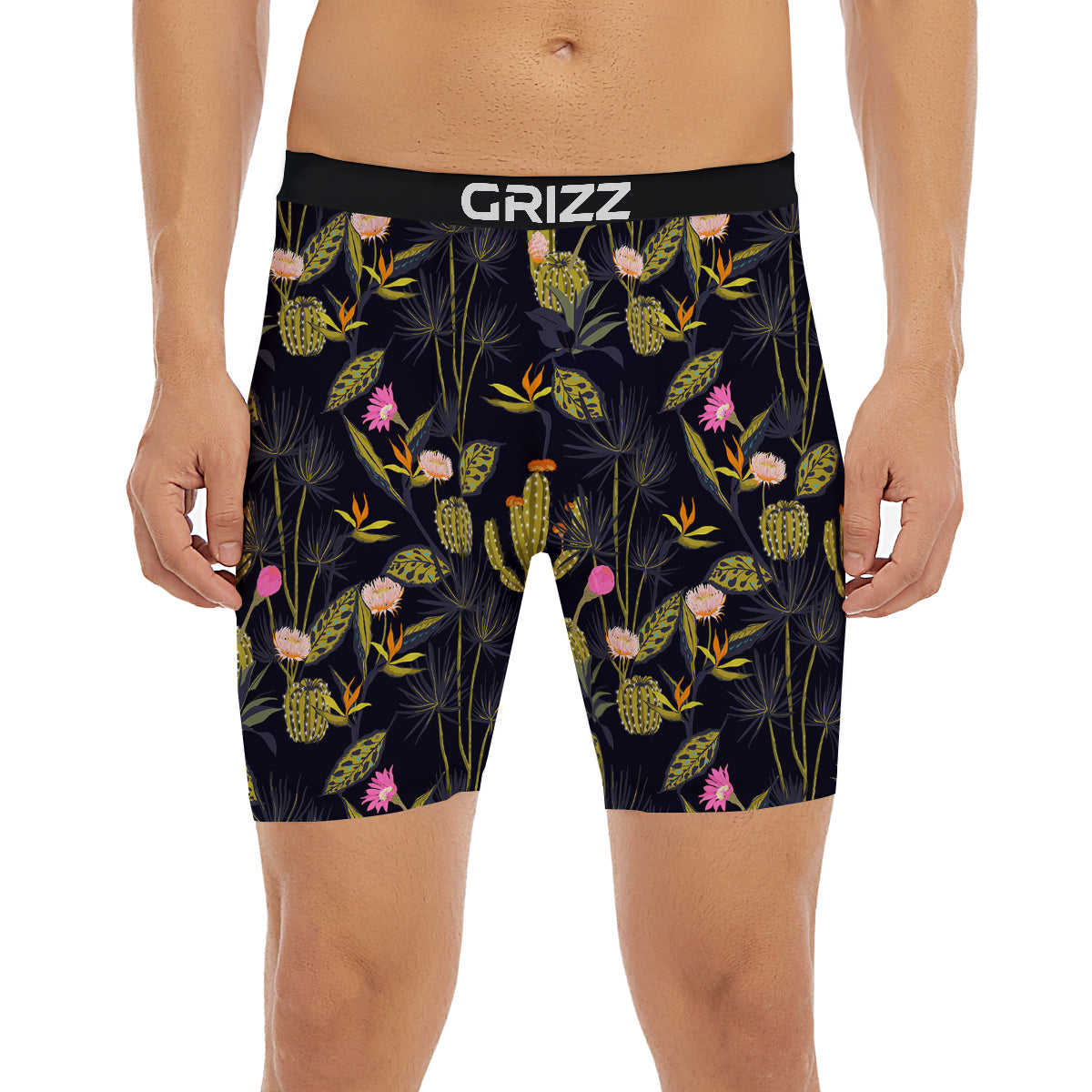 Flower And Vintage Cactus Print Pattern Boxer Briefs-grizzshop