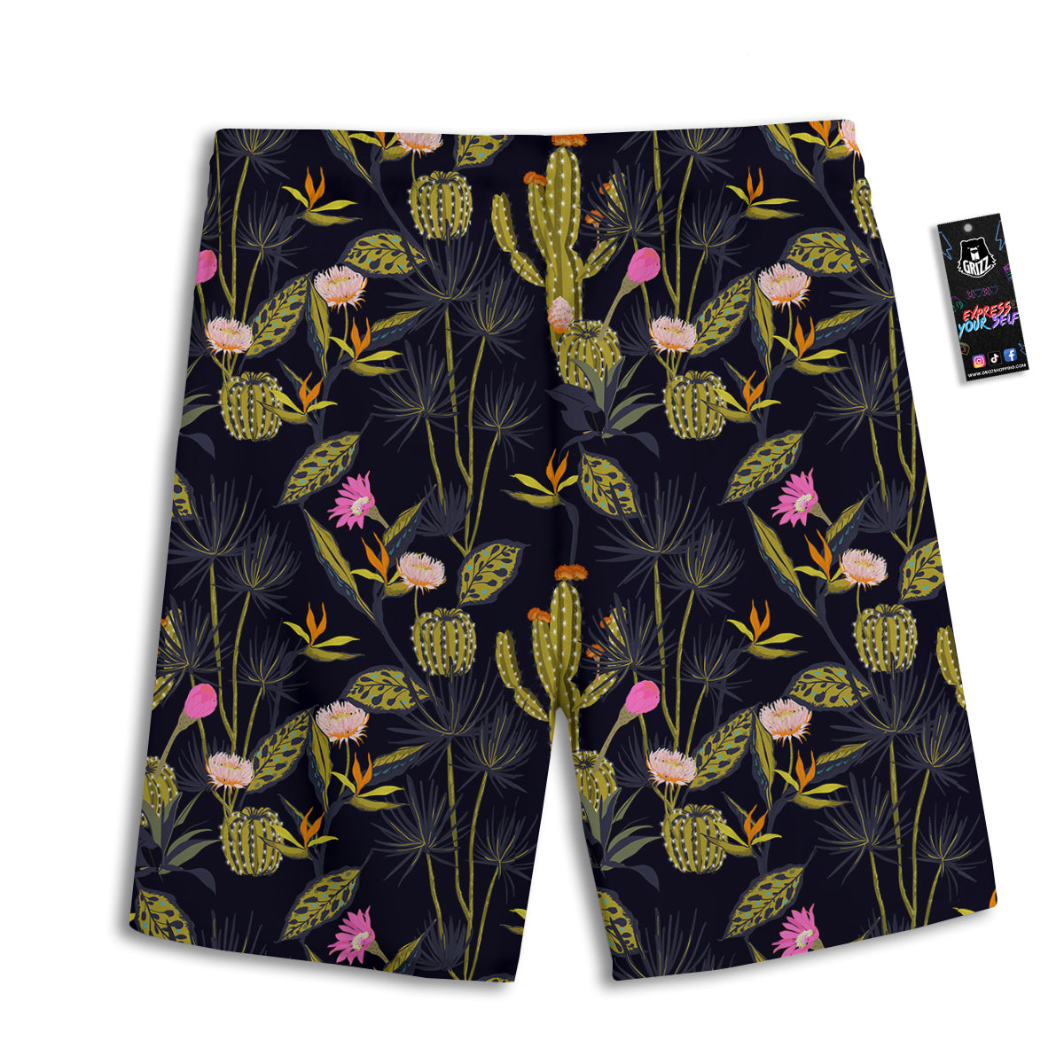 Flower And Vintage Cactus Print Pattern Men's Athletic Shorts