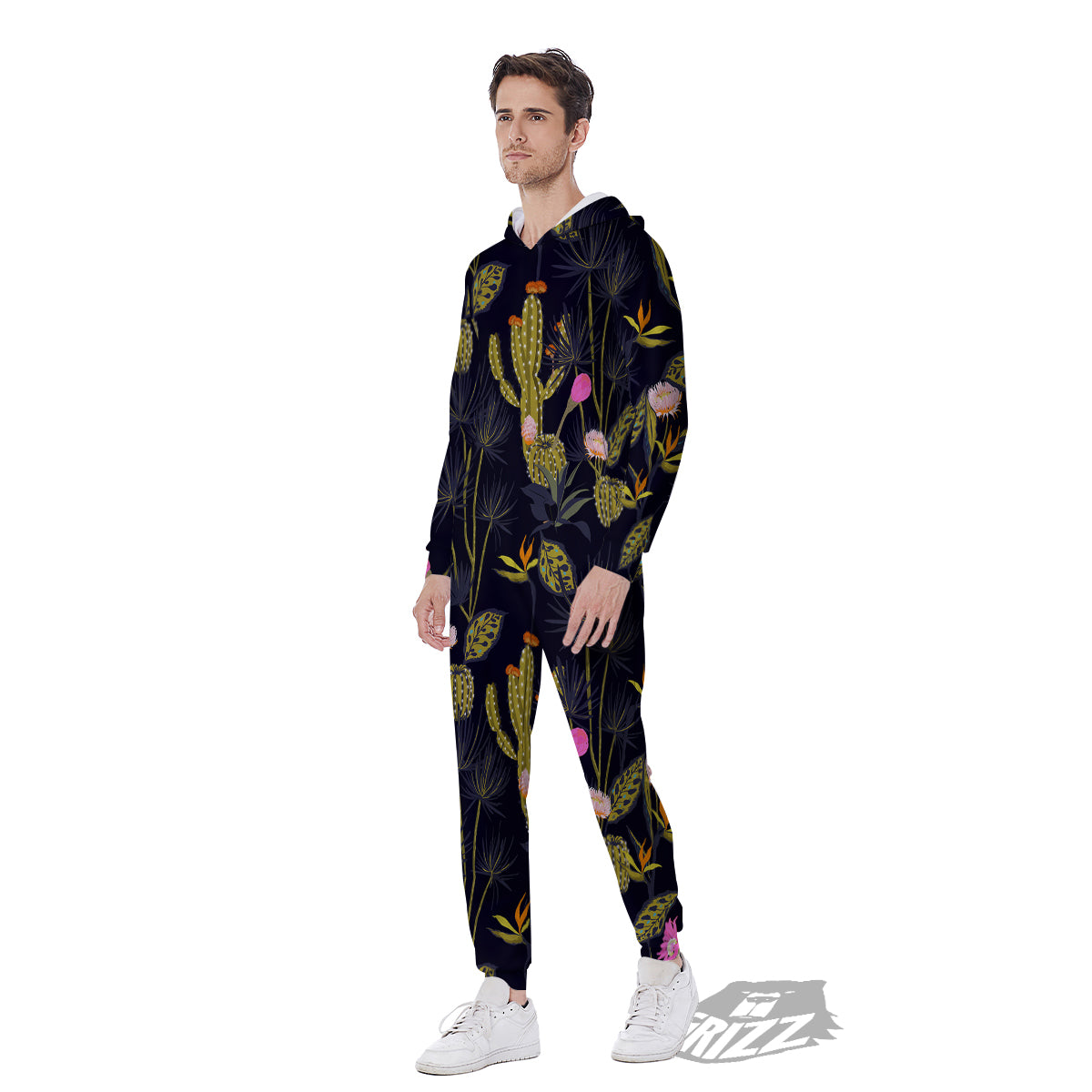 Flower And Vintage Cactus Print Pattern Men's Jumpsuit-grizzshop