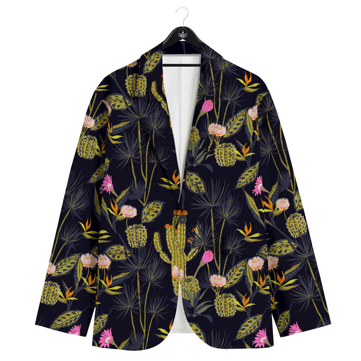 Flower And Vintage Cactus Print Pattern Men's Sport Coat-grizzshop