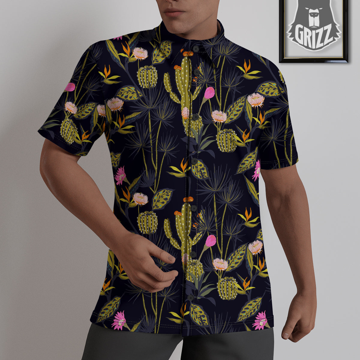 Flower And Vintage Cactus Print Pattern Untucked Shirts-grizzshop