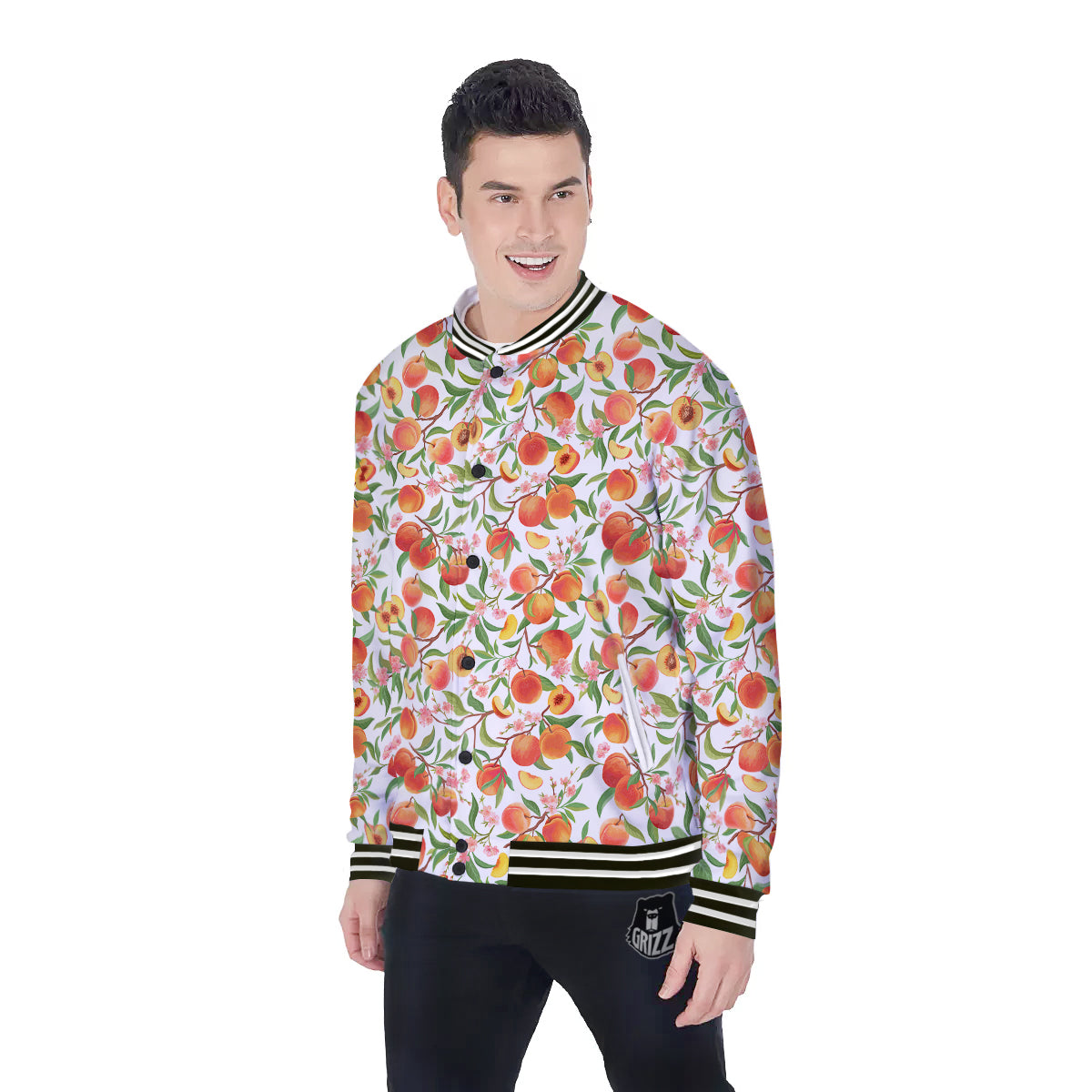 Flower Apricot And Print Pattern Baseball Jacket-grizzshop