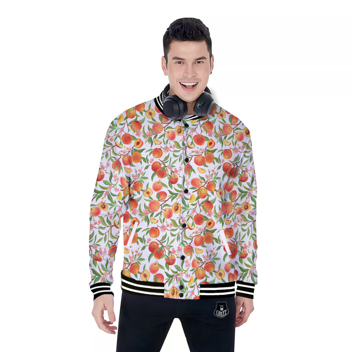 Flower Apricot And Print Pattern Baseball Jacket-grizzshop