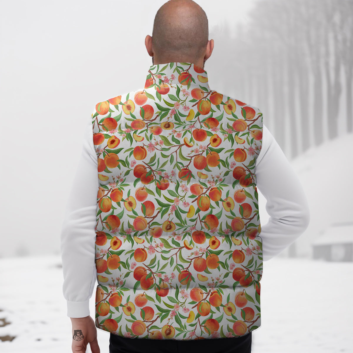 Flower Apricot And Print Pattern Down Vest-grizzshop