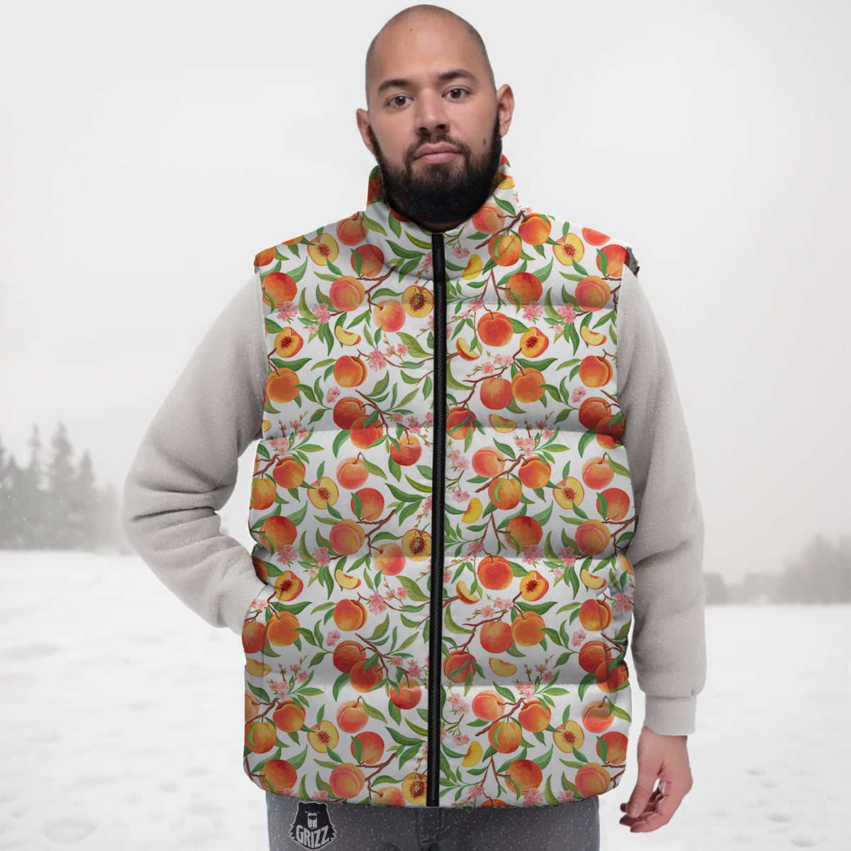 Flower Apricot And Print Pattern Down Vest-grizzshop