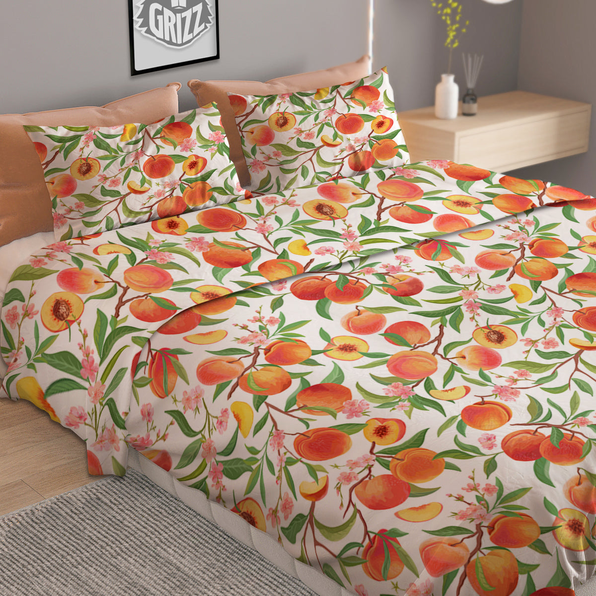 Flower Apricot And Print Pattern Duvet Cover Bedding Set-grizzshop