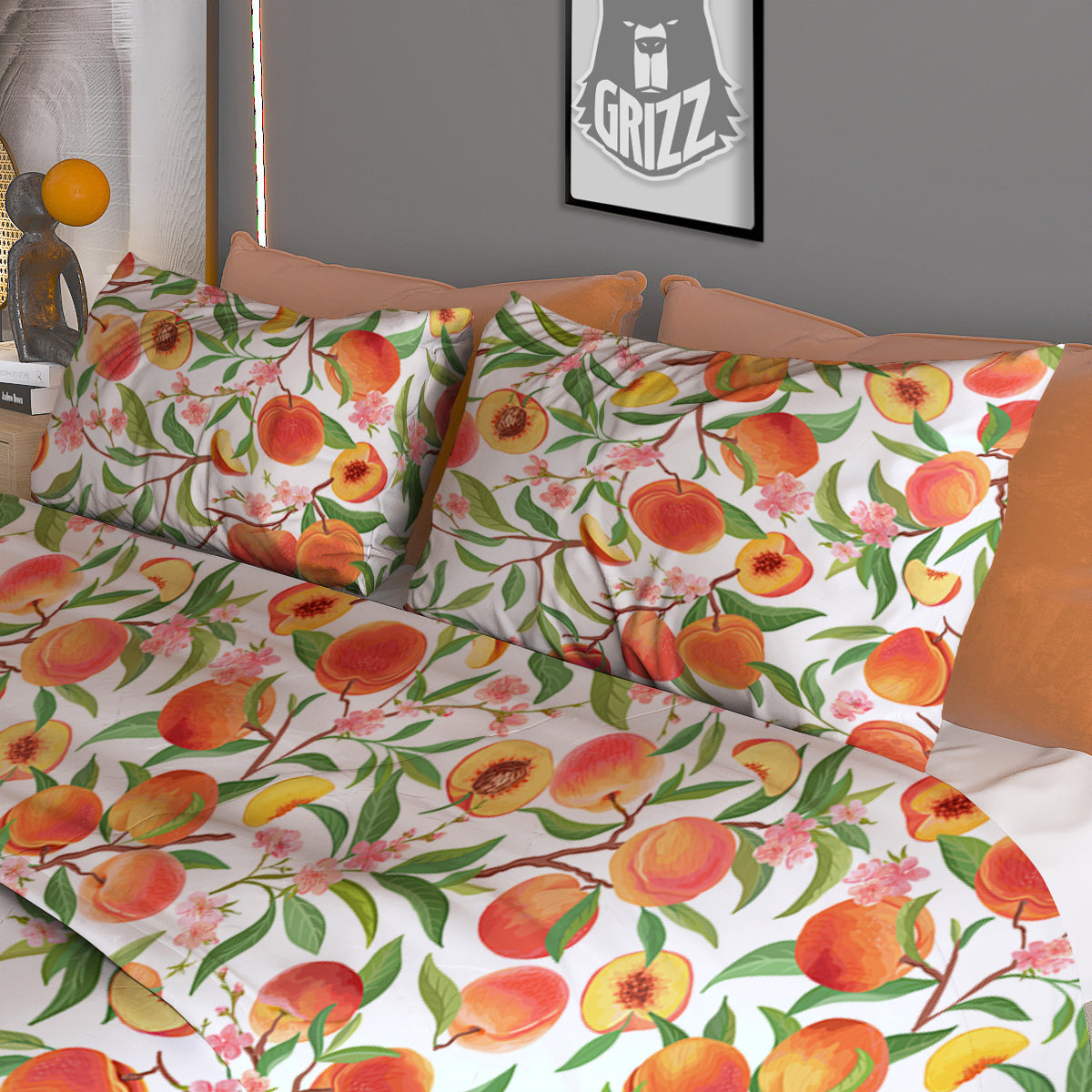 Flower Apricot And Print Pattern Duvet Cover Bedding Set-grizzshop