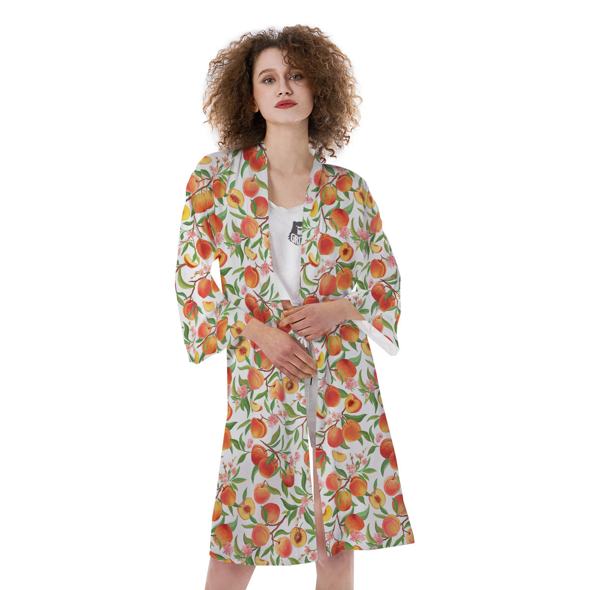 Flower Apricot And Print Pattern Kimono-grizzshop