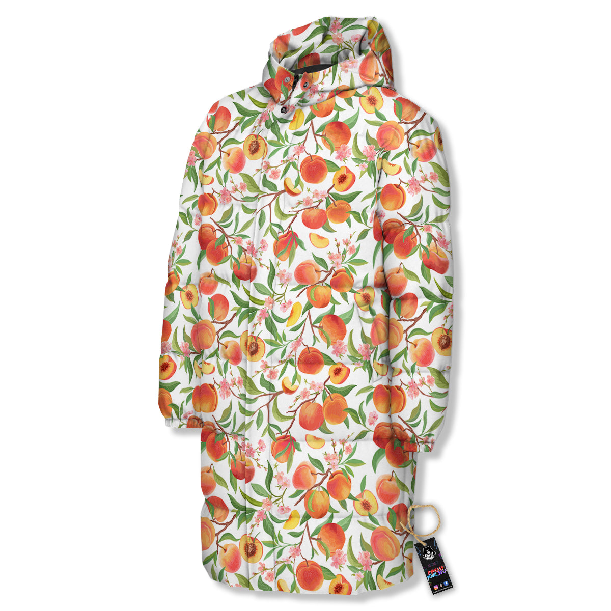 Flower Apricot And Print Pattern Long Down Jacket-grizzshop