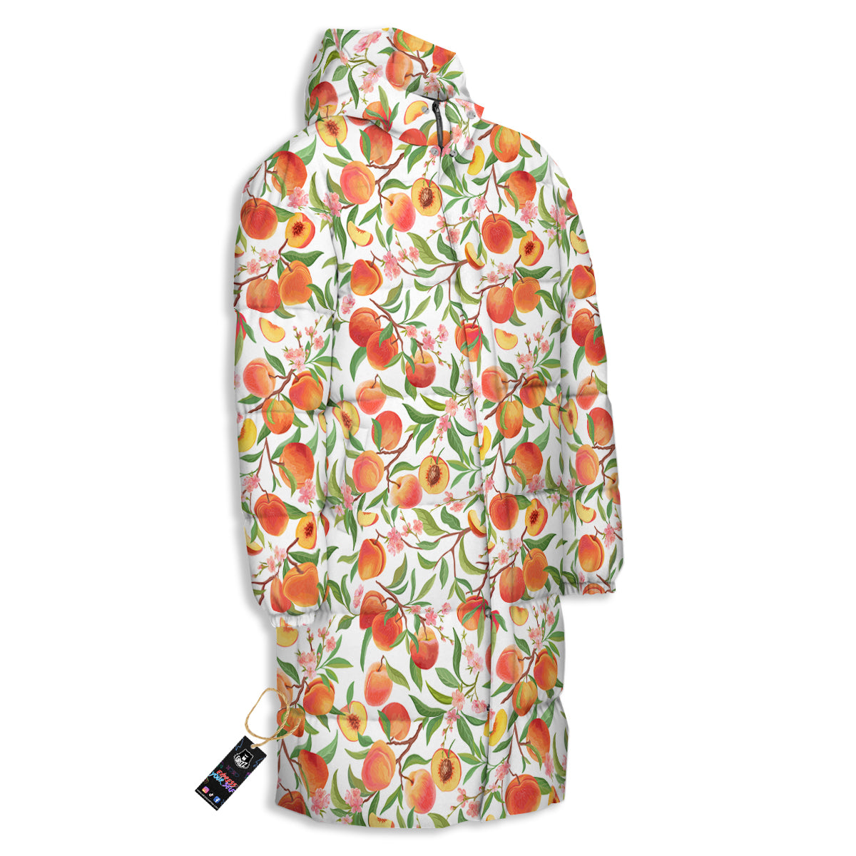 Flower Apricot And Print Pattern Long Down Jacket-grizzshop