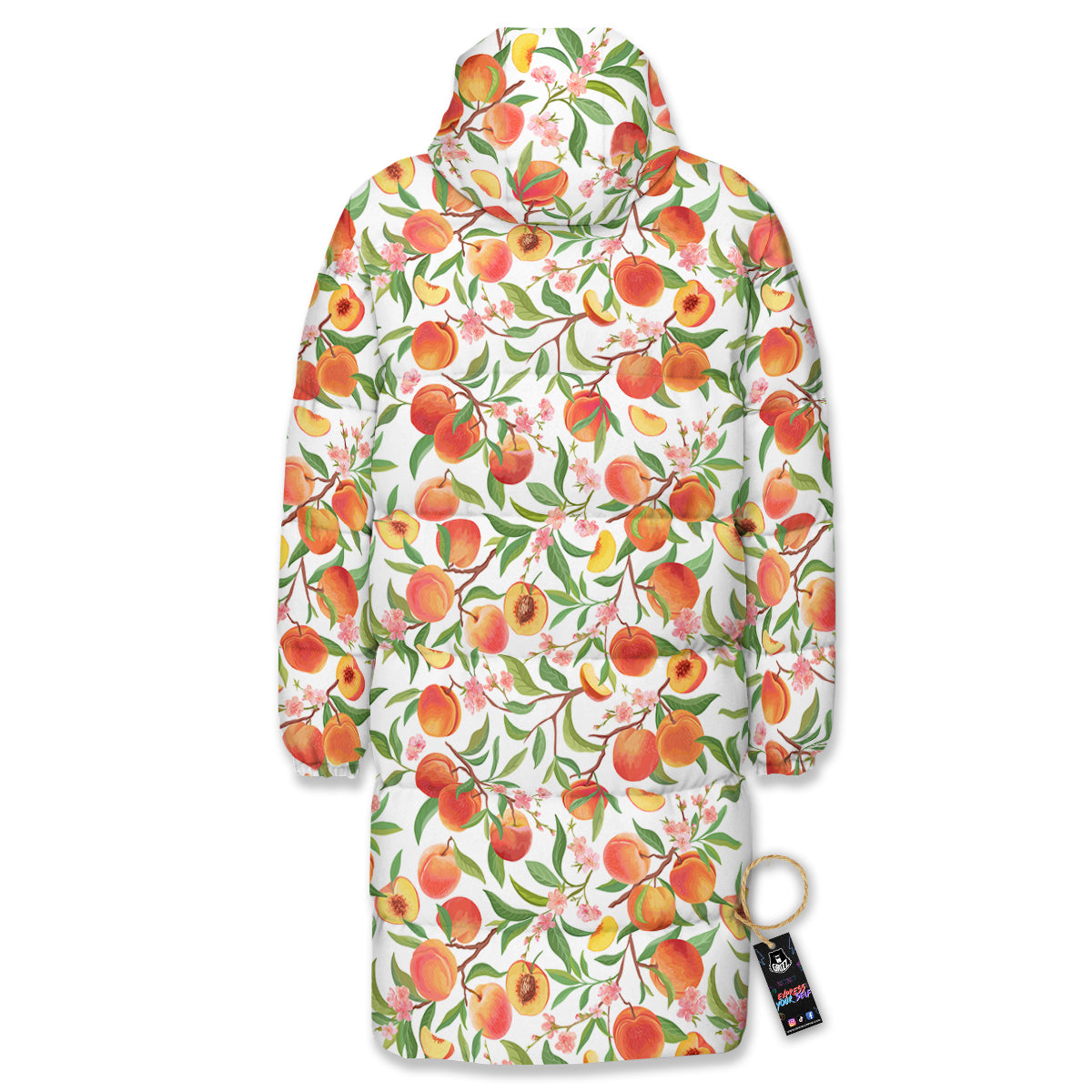 Flower Apricot And Print Pattern Long Down Jacket-grizzshop