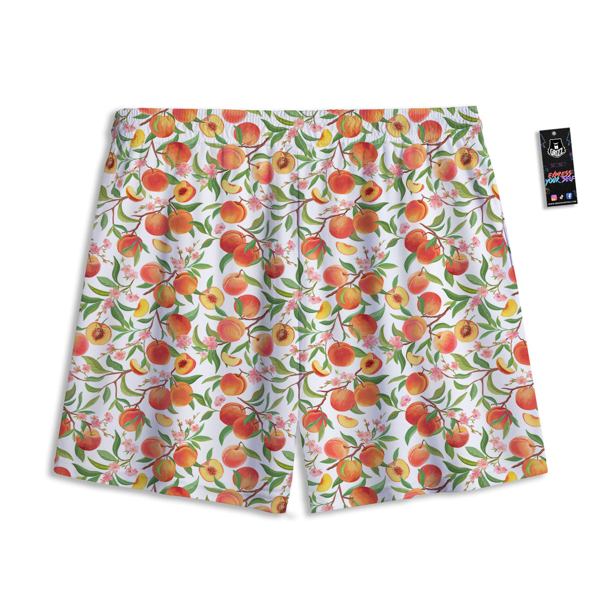 Flower Apricot And Print Pattern Mesh Shorts-grizzshop