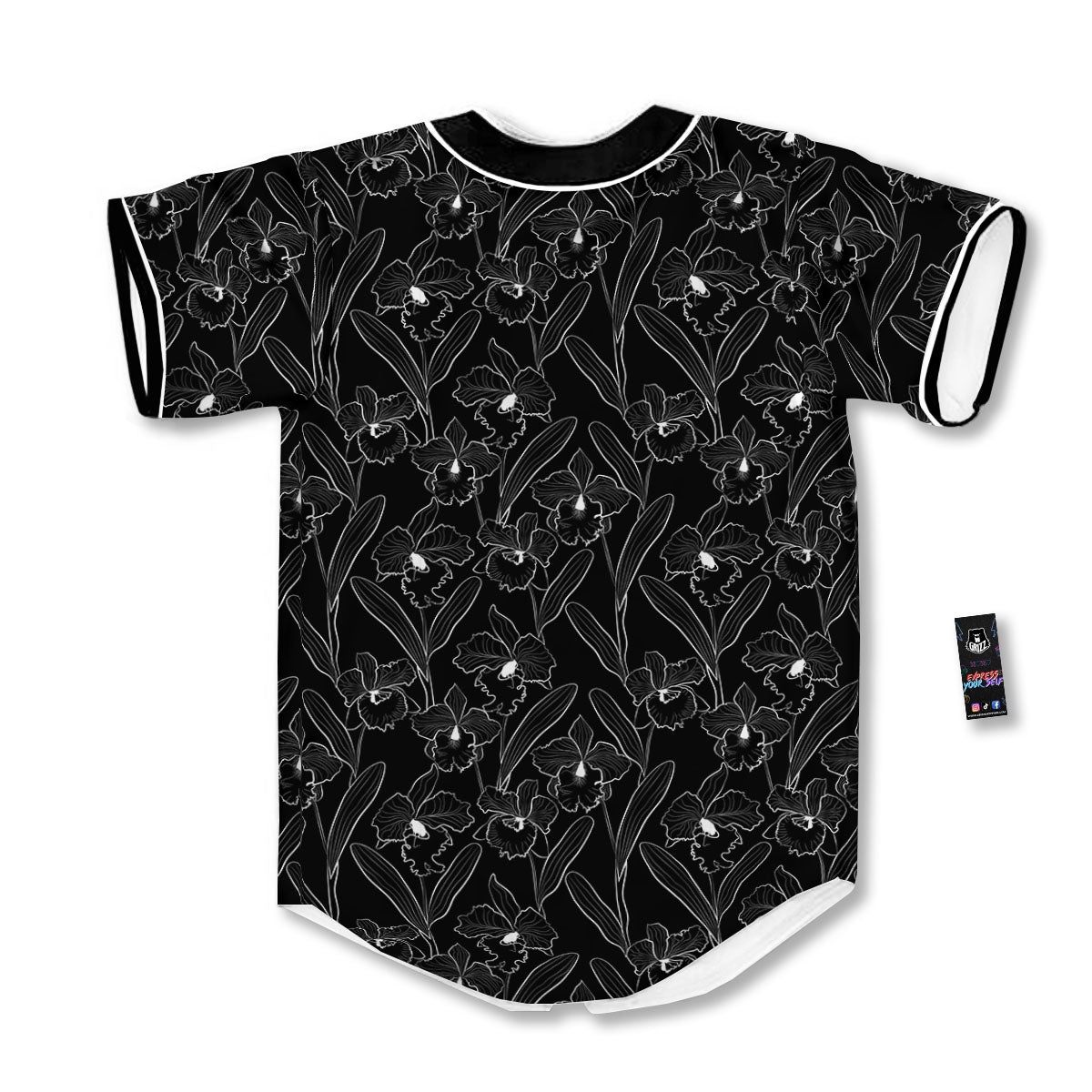 Flower Black Cattleya Print Pattern Baseball Jersey-grizzshop