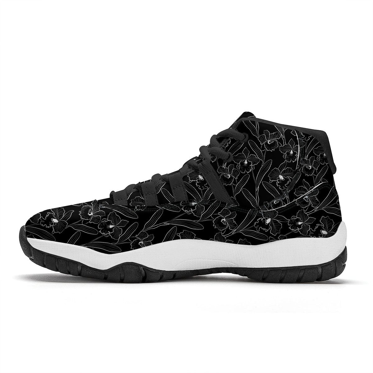 Flower Black Cattleya Print Pattern Black Bball Shoes-grizzshop