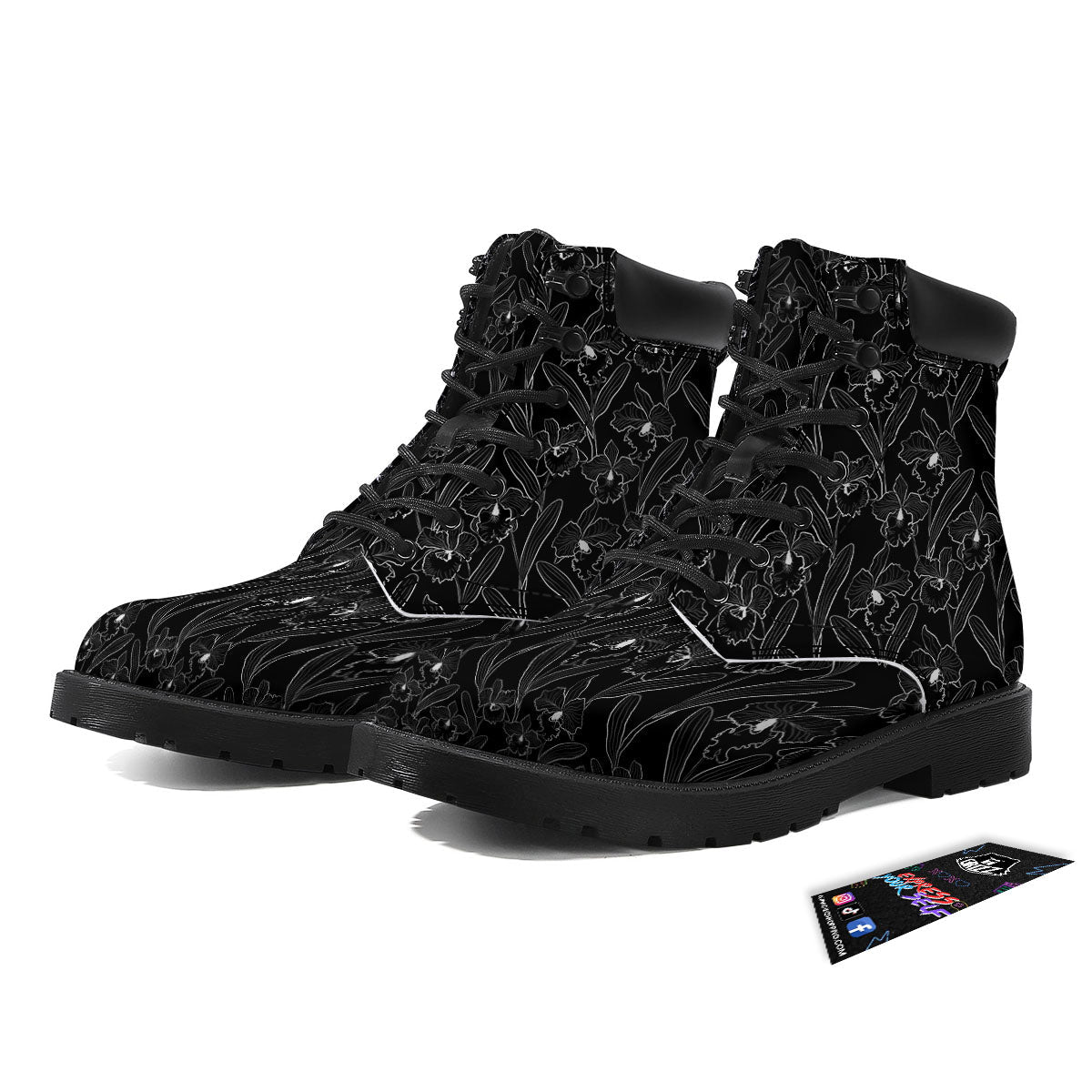 Flower Black Cattleya Print Pattern Boots-grizzshop