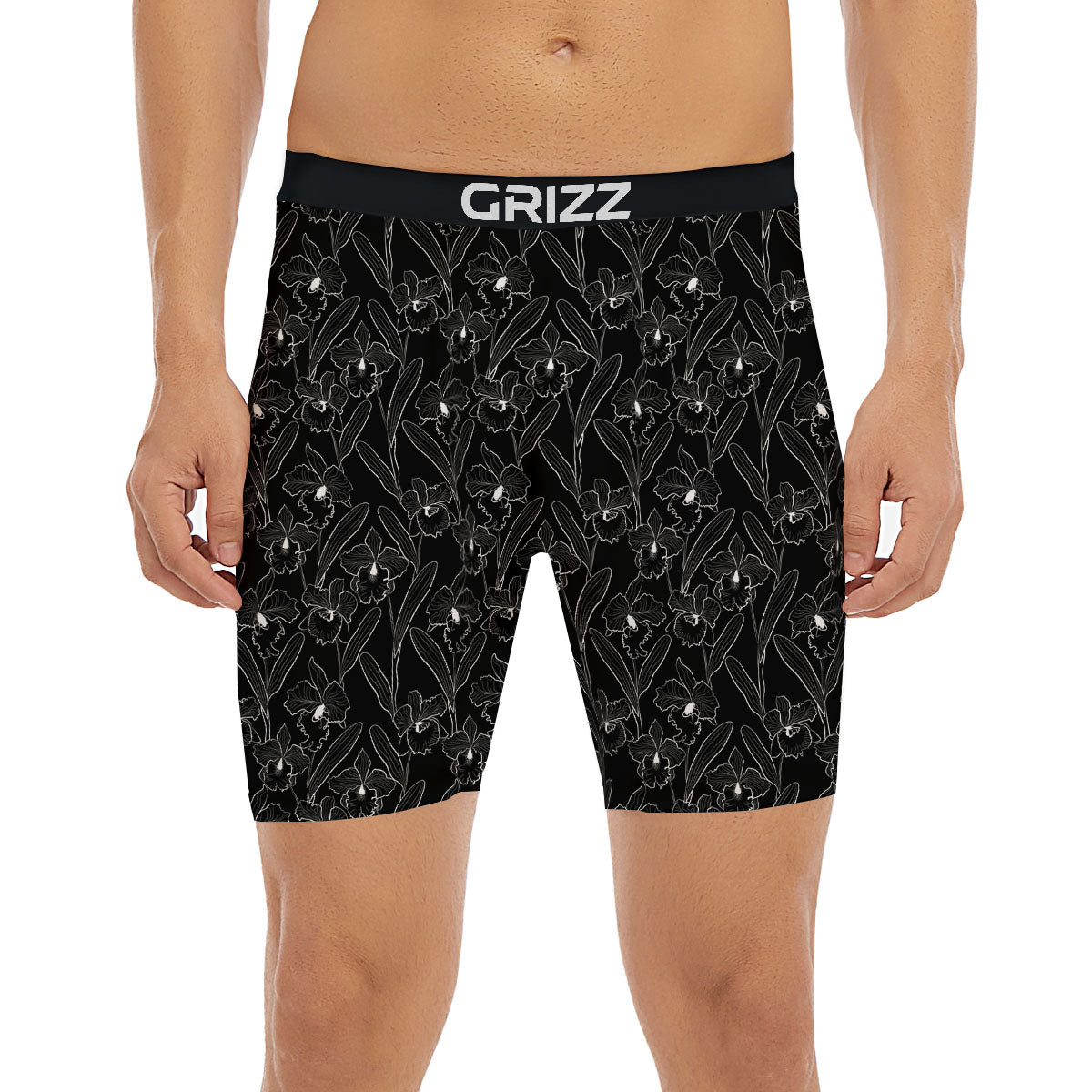 Flower Black Cattleya Print Pattern Boxer Briefs-grizzshop