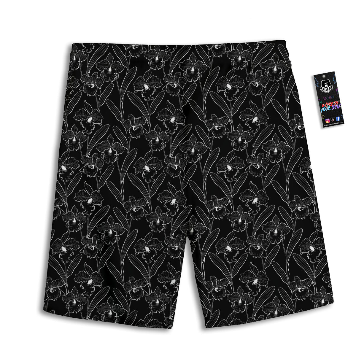 Flower Black Cattleya Print Pattern Men's Athletic Shorts