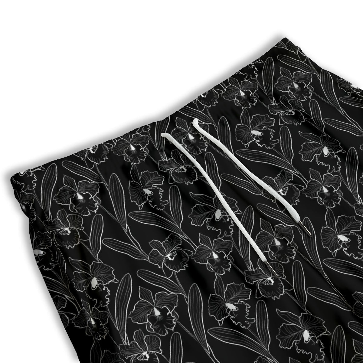 Flower Black Cattleya Print Pattern Men's Athletic Shorts