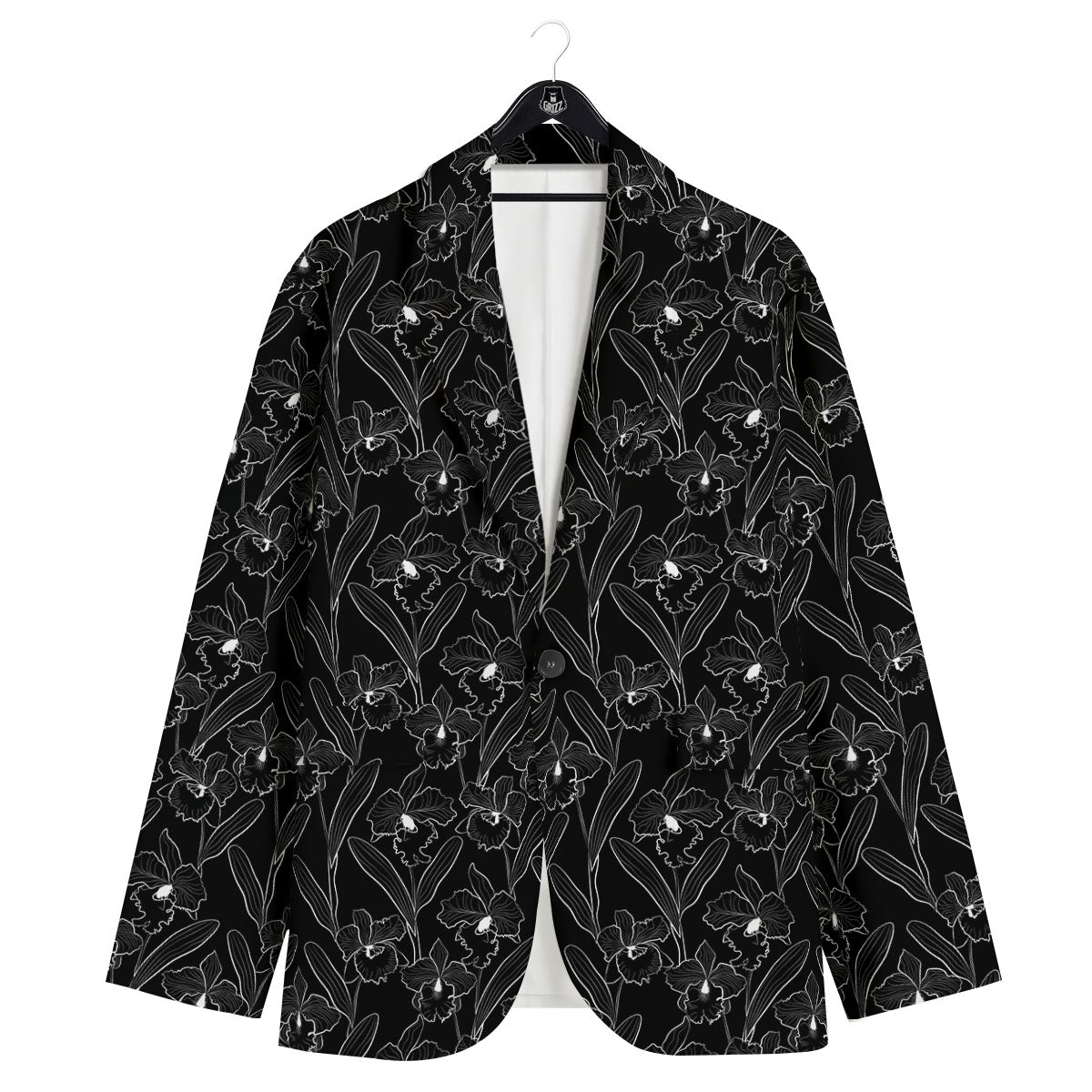 Flower Black Cattleya Print Pattern Men's Sport Coat-grizzshop